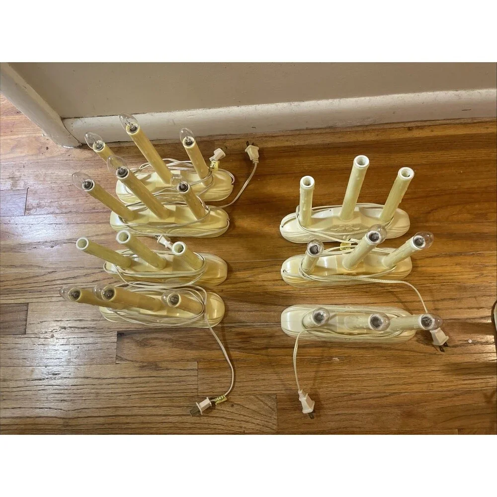 Vintage Lot 7 Christmas Electric Triple Candles Candelabra Window Lights Works!